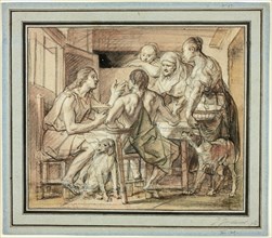 Jacob and Esau, c. 1655, Jacob Jordaens, Flemish, 1593-1678, Flanders, Charcoal, pen and brown ink,