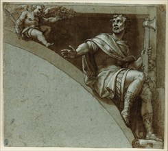 Design for a Spandrel: A Roman Martyr and Two Putti–Saint Jude the Apostle, 1573/75, Livio Agresti,