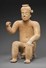 Seated Male Figure with One Arm Raised, A.D. 100/900, Colima, Colima, Mexico, Colima state, Ceramic