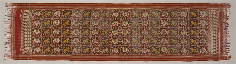 Ceremonial Cloth with Pattern of Elephants and Tigers, 19th century, India, Gujarat, India, Silk,