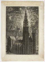 Firework around the Antwerp Cathedral, plate 41 from Casperius Gevartius, Pompa Introitus Honori
