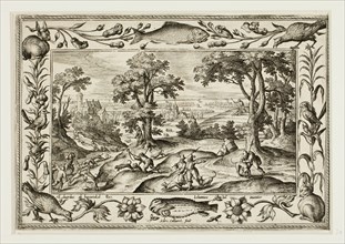 Hare Hunt, from Landscapes with Old and New Testament Scenes and Hunting Scenes, 1584, Adriaen
