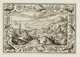 Rabbit Hunt, from Landscapes with Old and New Testament Scenes and Hunting Scenes, 1584, Adriaen