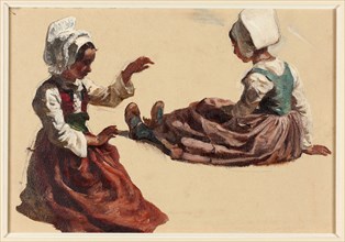 Two Girls in Regional Costume, n.d., François Hippolyte Lalaisse, French, 1810-1884, France, Oil