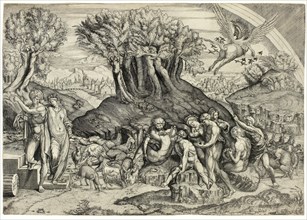 Parnassus Profaned, after 1520, Master HFE, Italian, early 16th century, Italy, Engraving in black