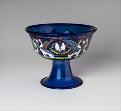Footed Bowl, c. 1490, Italian, Venice, Venice, Blue glass, enamel, and gilding, 16.5 × 20.8 cm (6