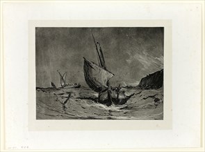 Fishing Boat in a Gale, n.d., Eugène Isabey, French, 1803-1886, France, Lithograph in black on