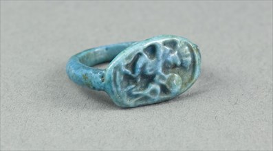 Ring: Figure of Bes playing frame drum, sa (protection) before him, New Kingdom, Dynasty 18 (about