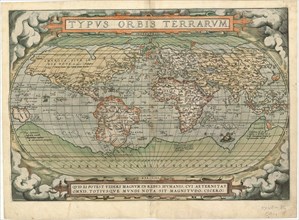 Map, Typus orbis terrarum Franciscus Hogenbergus sculpsit, Frans Hogenberg (1535-1590), Abraham