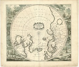 Map, Poli Arctici, et circumiacentium terrarum descriptio novissima., Copperplate print