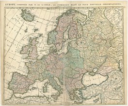 Map, Europe, composée par G. de L’Isle, et corrigée selon le plus nouvelle observations, Guillaume