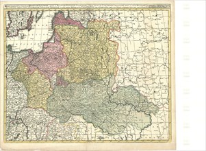 Map, Regnum Poloniae divisum in magnum ducatum Lithuaniae, magnam parvam que Poloniam, Prussiam,