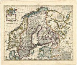 Map, Tabula Regnorum Sueciæ et Norvegiæ, Joannes Lhuilier, Copperplate print