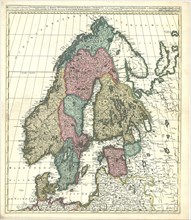 Map, Scandinavia, vel regna septentrionalia, Suecia, Dania, et Norvegia, Leonard Valk (1675-1755),