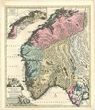 Map, Norvegia regnum divisum in suos dioeceses Nidrosiensem, Bergensem, Opsloensem, et