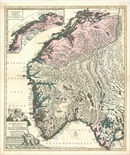 Map, Norvegia regnum divisum in suos dioeceses Nidrosiensem, Bergensem, Opsloensem, et