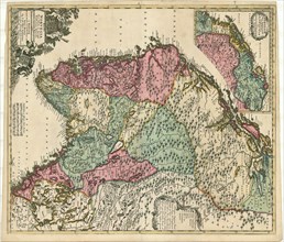 Map, Regni Norvegia nova tabula in quinque praefecturas generalis Aggerhusiensem, Bergensem,