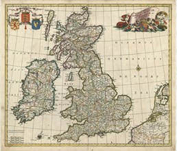 Map, Nova totius Angliae, Scotiae, et Hiberniae tab:, Frederick de Wit (1610-1698), Copperplate