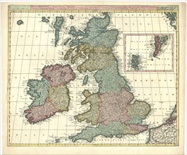 Map, Magna Britannia aut Anglia, Scotia et Hibernia, Gerhard Valk (-1726), Copperplate print