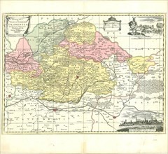 Map, Ducatus in Silesia Inferiore Olsnensis novissima delineatio Wratislaviæ, Copperplate print