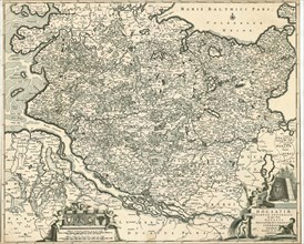Map, Holsatiae tabula generalis, Frederick de Wit (1610-1698), Copperplate print