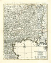 Map, Partie orientale du gouvernement general de Languedoc, Copperplate print