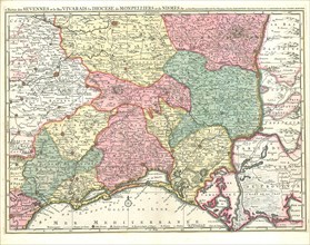 Map, 2 partie des Sevennes et le Bas Vivarais, le diocese de Montpellier, et de Nismes, &c.,