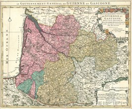 Map, Le gouvernement general de Guienne et Gascogne, Nicolas Sanson (1600-1667), Copperplate print