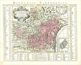 Map, Carte du diocese de Narbonne, Guillaume Lafont (1745 fl.), Copperplate print