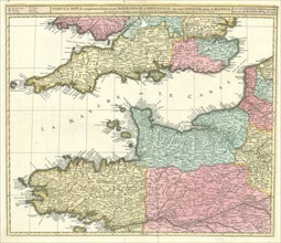 Map, Tabula nova complectens praefecturas Normanniae et Britanniae, una cum Angliae parte et