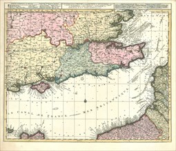 Map, La plus grande partie de la Manche, Copperplate print