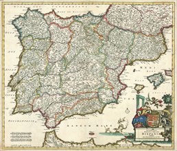 Map, Accuratissima totius regni Hispaniae tabula, Copperplate print
