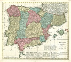Map, Les royaumes d'Espagne et de Portugal, Copperplate print