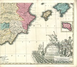 Map, Regna Hispaniarum, atque Portugalliæ, Gerhard Valk (-1726), Copperplate print
