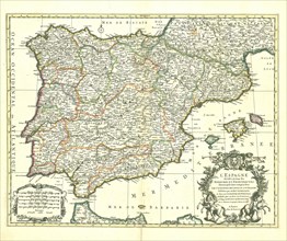 Map, L'Espagne divisée en tous ses royaumes et principautés, Copperplate print