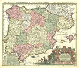Map, Carte generale des Royaumes d'Espagne & de Portugal, Pieter Husson (1678-1733), Copperplate