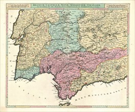 Map, Regnum Castellae novae, Andalusiae, Granadae, et Algarbiae, nec non maxime partis