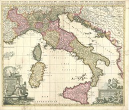 Map, L'Italie distinguée juivantl'estendiie de tous les estats royaumes republiques duchés