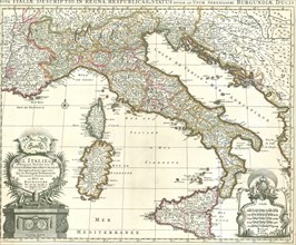 Map, L'Italie distingueé suivant tous les estats, royaumes, republiques duchés et principautés qui