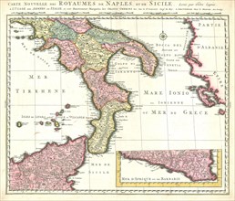 Map, Carte nouvelle des royaumes de Naples, et de Sicile, Nicolas Sanson (1600-1667), Copperplate