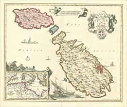 Map, Insularum Melitæ vulgo Maltæ et Gozæ novissima delineatio, Nicolaes Jansz. Visscher