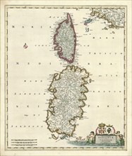 Map, Insularum Sardiniae et Corsicae descriptio, Frederick de Wit (1610-1698), Copperplate print