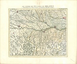 Map, Le cours du Po dans le Milanez, Copperplate print