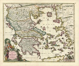 Map, Hellas seu Graecia universa, Frederick de Wit (1630-1706), Copperplate print