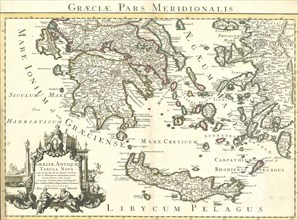 Map, Graeciae antiquae tabula nova in qua locorum situs tum ad distantias itinerarias tum ad
