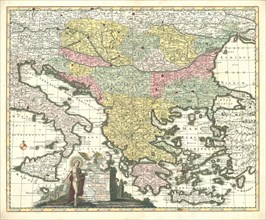 Map, Regni Hungariae, Graeciae, Moreae, totius Danubii, adiacentiumque regnorum nec non totius