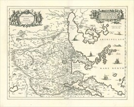 Map, Thessaliae accurata descriptio, Johannes Janssonius (1588-1664), Copperplate print