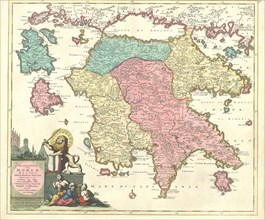 Map, Peloponnesus hodie Moreae regnum, Justus Danckertsz (1635-1701), Copperplate print