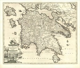 Map, Morée, autrefois le Peloponnese, Copperplate print