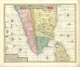 Map, Nova tabula terrarum Cucan, Canara, Malabaria, Madura, & Coromandella, cum parte